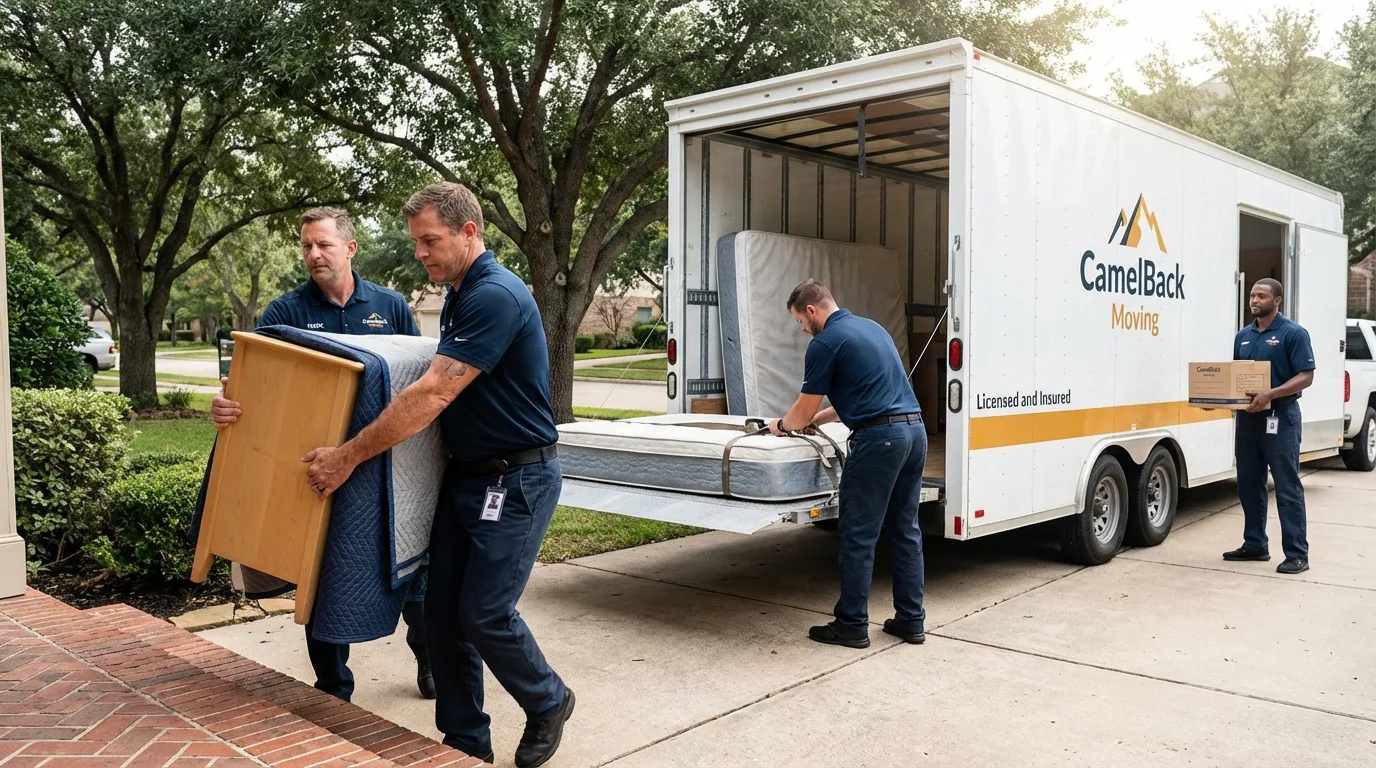 Crew loading residential truck for cross-state move from Pottsville, AR